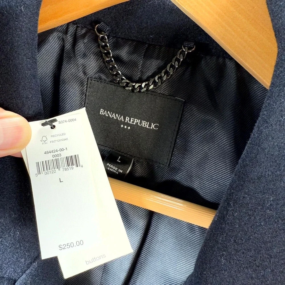 Banana Republic Pea Coat Mens Large Navy Blue Wool Blend Double Breasted Classic